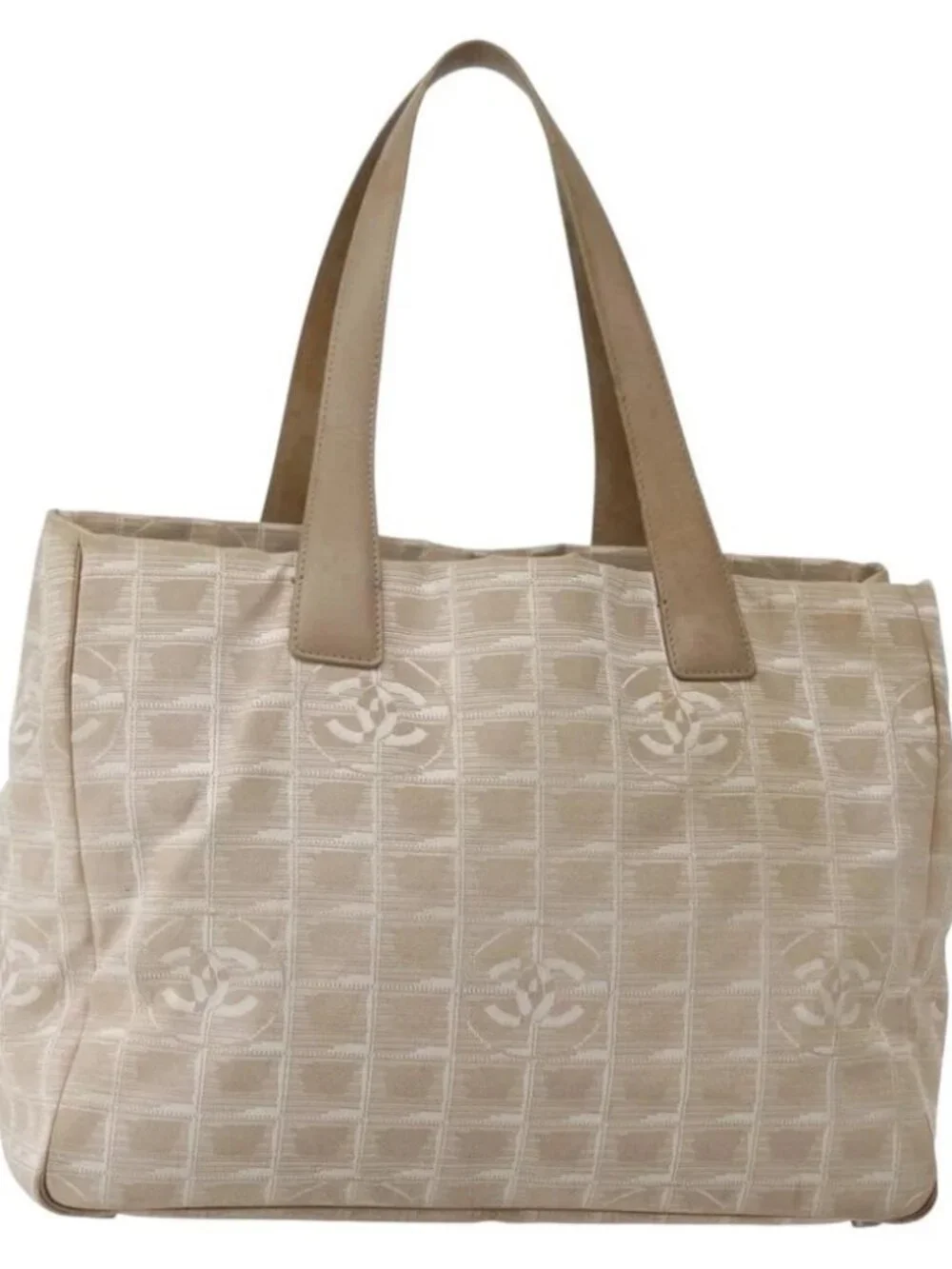CHANEL New Travel Line Tote Bag Beige Gold CC Auth 143977